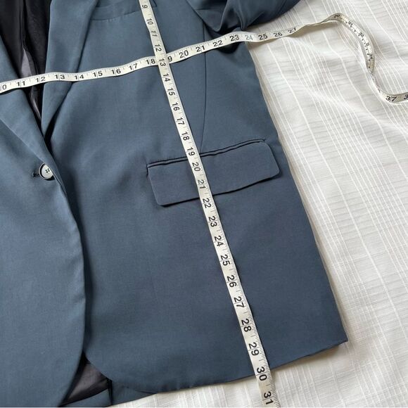 Zara Oversized Slate Blue One Button Front Faux Pocket Soft Blazer Size L - Picture 8 of 16